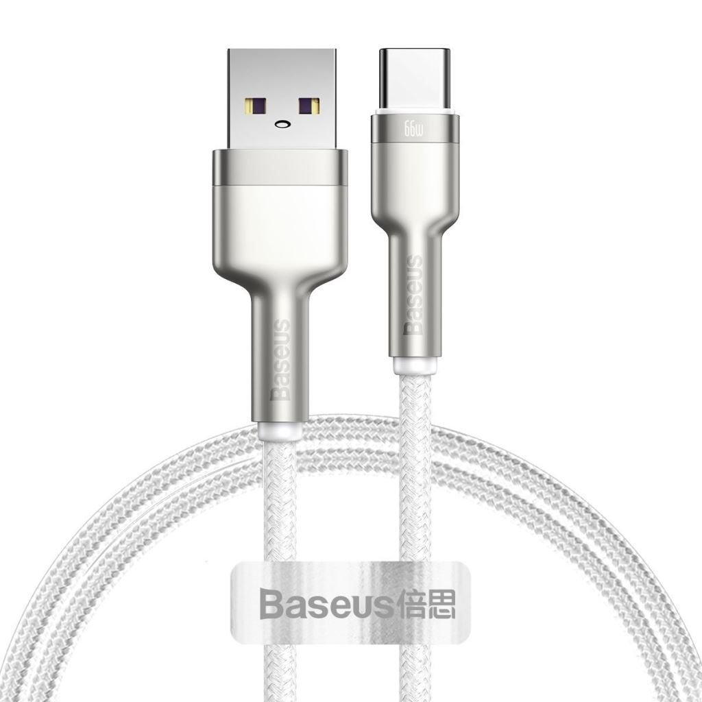 Кабел Baseus Cafule, USB към USB-C, 66W, 1m, бял (CAKF000102)-0