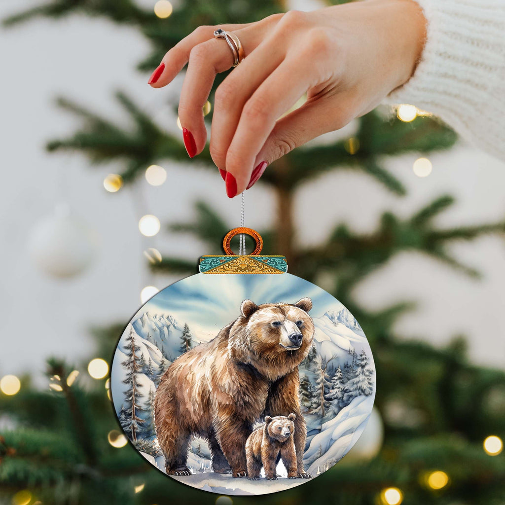 Grizzly Bear with Cub Wooden Ornaments by G.Debrekht - Wildlife Holiday Decor - 870070-3