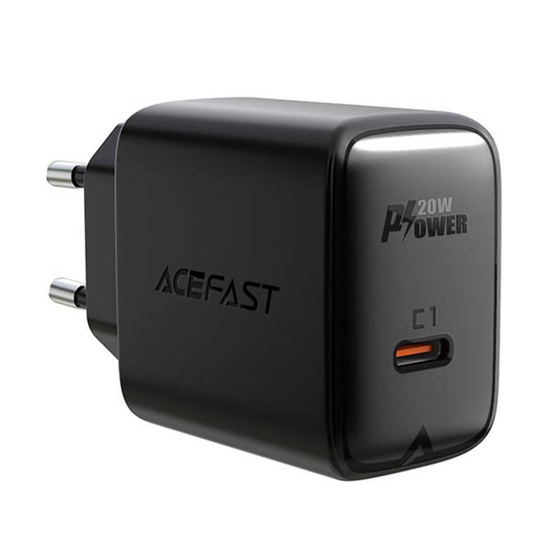 Priza de perete AceFast, Intrare USB-C, 20 W, Incarcare rapida, Negru (A1-black)-0