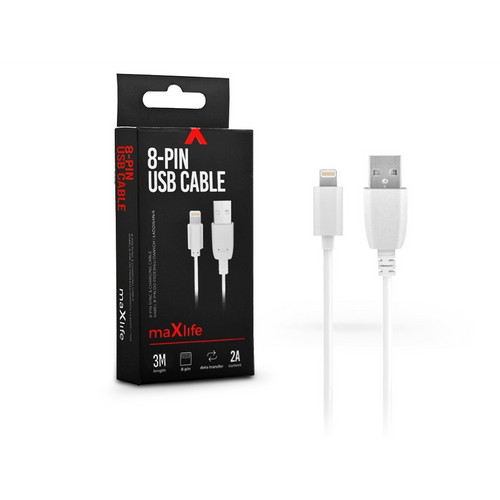 Cablu date Maxlife, USB - tip Lightning 3,0 m 2A, Alb (TF-0064)-0