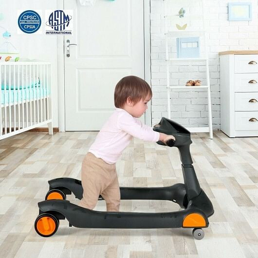 2-in-1 Foldable Activity Push Walker with Adjustable Height-Dark Gray-1