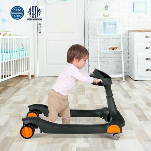 2-in-1 Foldable Activity Push Walker with Adjustable Height-Dark Gray-1