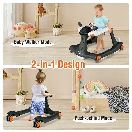 2-in-1 Foldable Activity Push Walker with Adjustable Height-Dark Gray-3