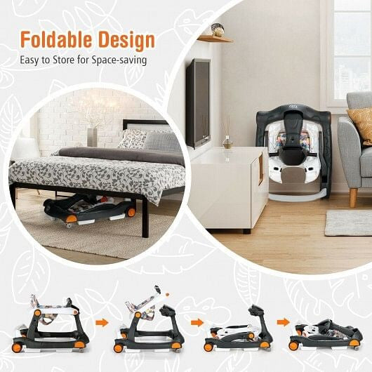 2-in-1 Foldable Activity Push Walker with Adjustable Height-Dark Gray-2