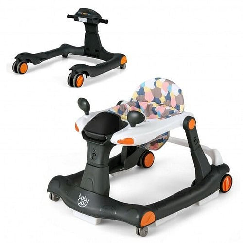 2-in-1 Foldable Activity Push Walker with Adjustable Height-Dark Gray-0