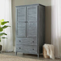 FarmHome Louvered Distressed Grey Solid Pine Armoire-0