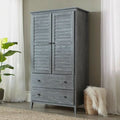 FarmHome Louvered Distressed Grey Solid Pine Armoire-0