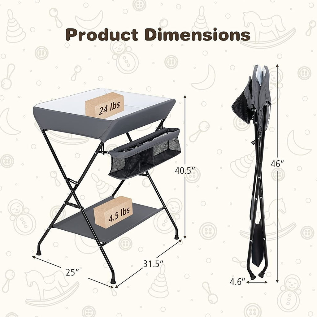 Grey Folding  Wide Nursery Diaper Baby  Changing Table-1