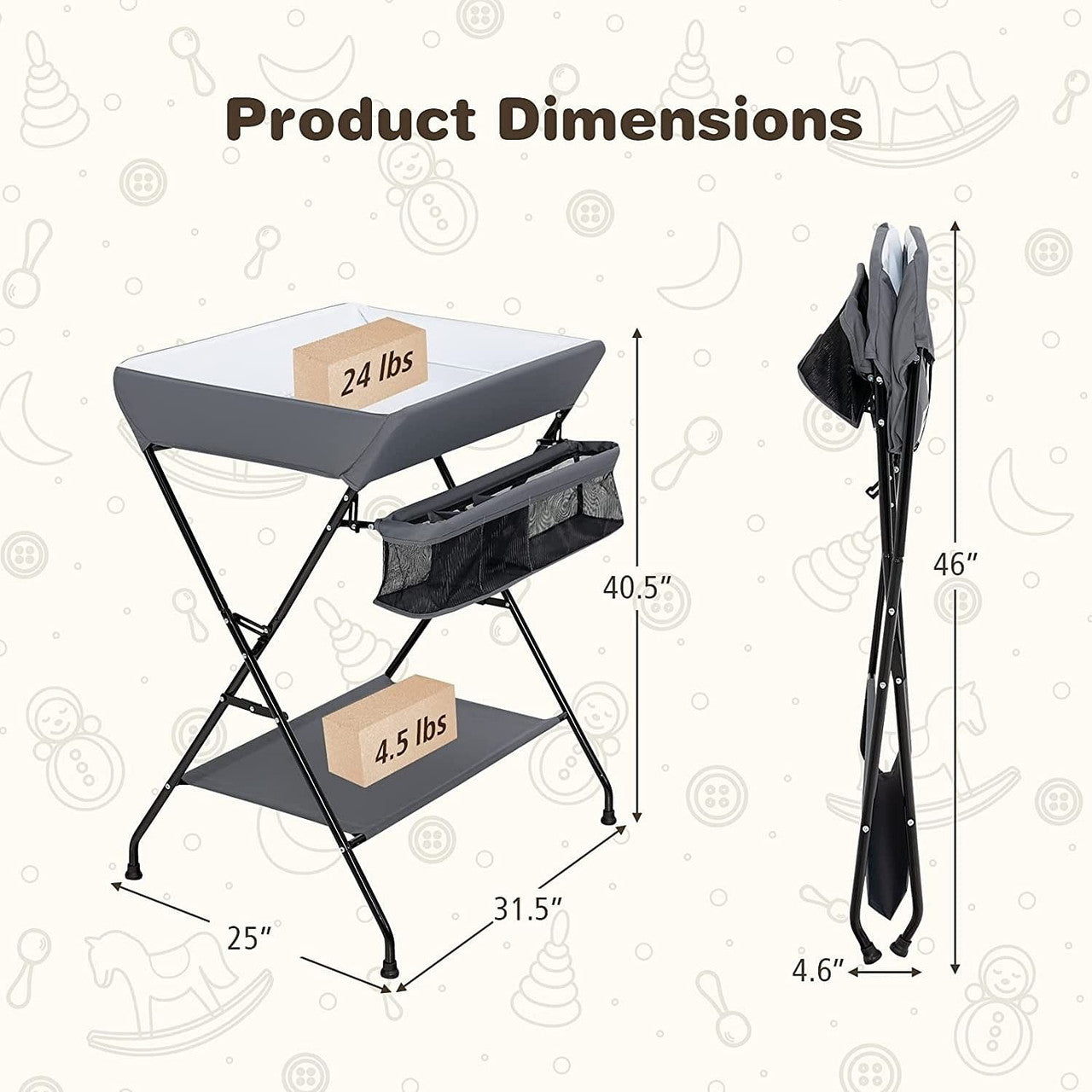 Grey Folding  Wide Nursery Diaper Baby  Changing Table-1