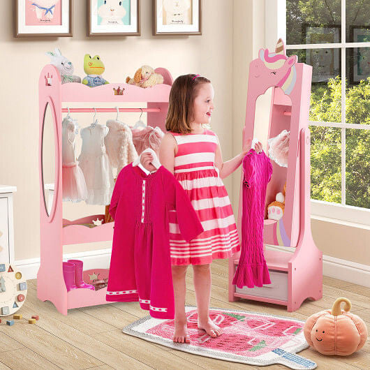 Kids Jewelry Armoire Cabinet with Storage and 2 Tilt Angles-Pink-1