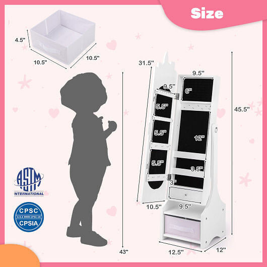Kids Jewelry Armoire Cabinet with Storage and 2 Tilt Angles-Pink-8