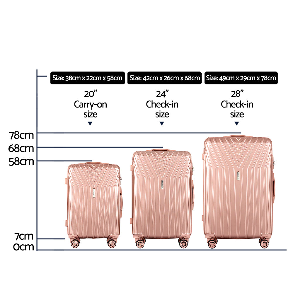 NNEDSZ 3pc Luggage Trolley Set Suitcase Travel TSA Hard Case Carry On Pink Lightweight-1