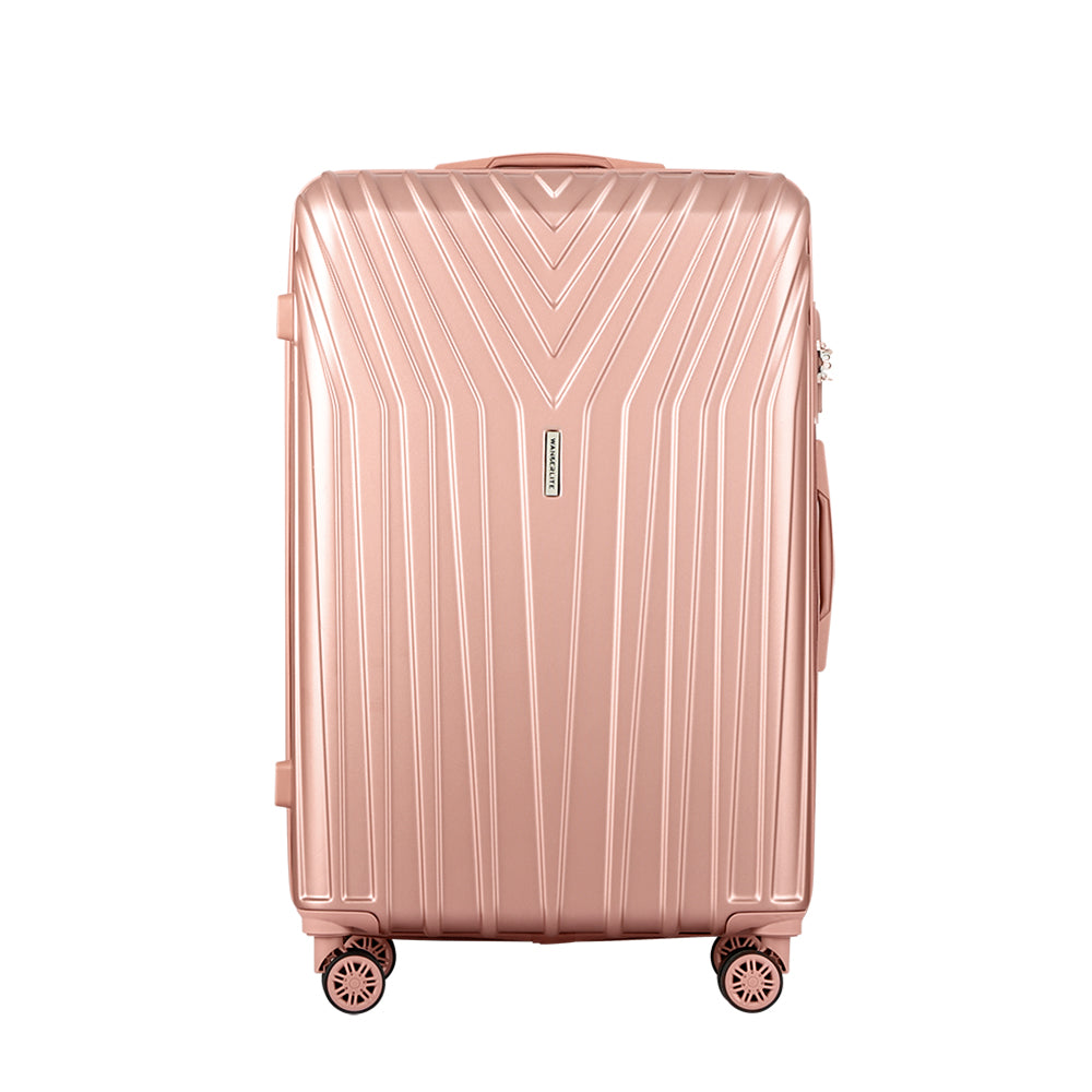 NNEDSZ 3pc Luggage Trolley Set Suitcase Travel TSA Hard Case Carry On Pink Lightweight-2