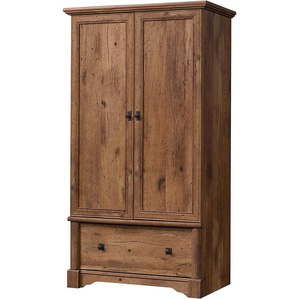 Rustic Oak Drawer and Garment Rod Wardrobe Armoire-2