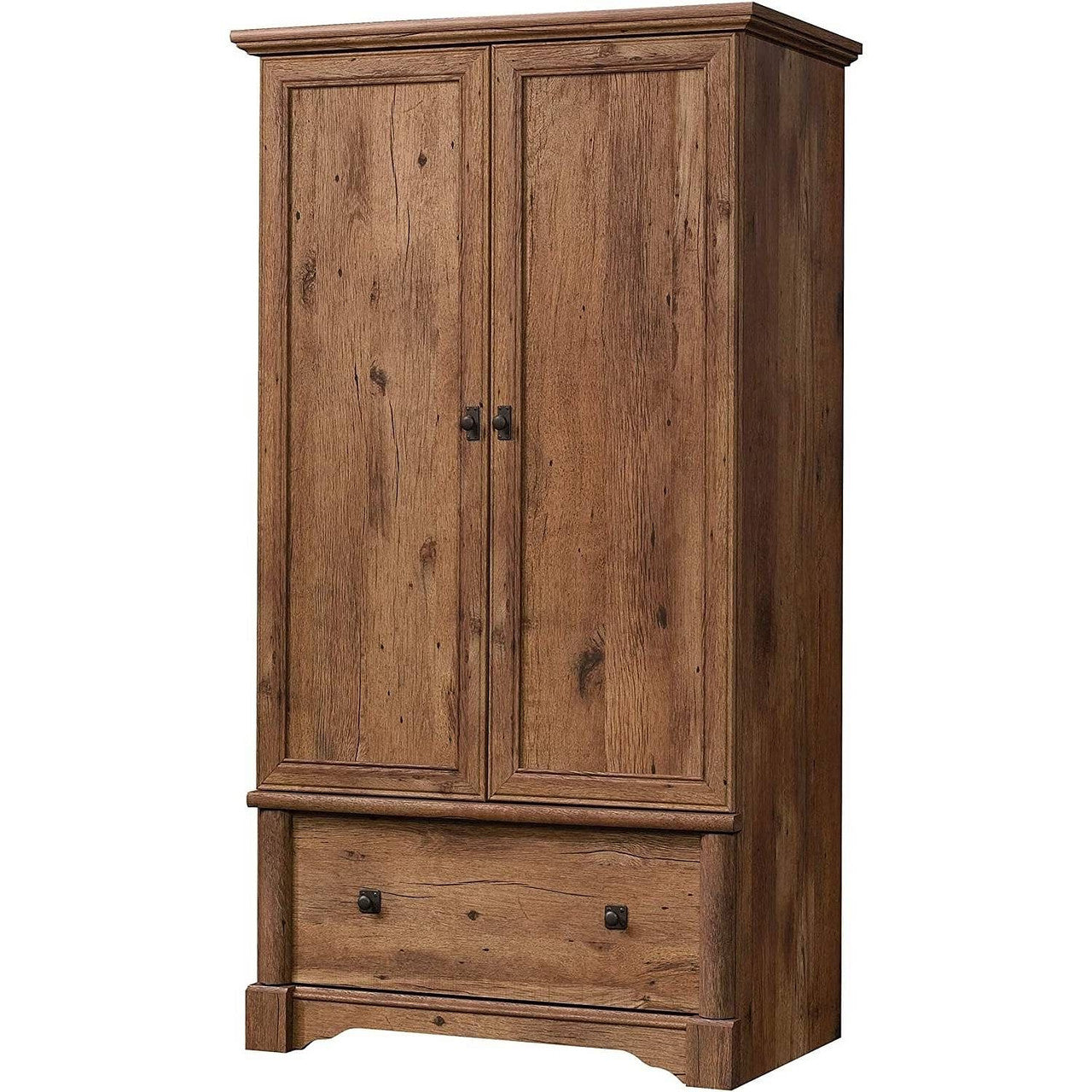 Rustic Oak Drawer and Garment Rod Wardrobe Armoire-2