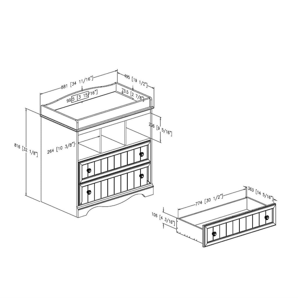 White Wood Baby Diaper Changing Table with 2 Drawers-1