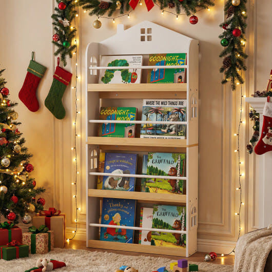 House-Shaped Kids Bookshelf with Anti-falling Baffles-White-1
