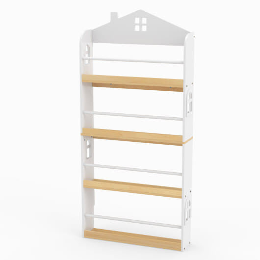 House-Shaped Kids Bookshelf with Anti-falling Baffles-White-2