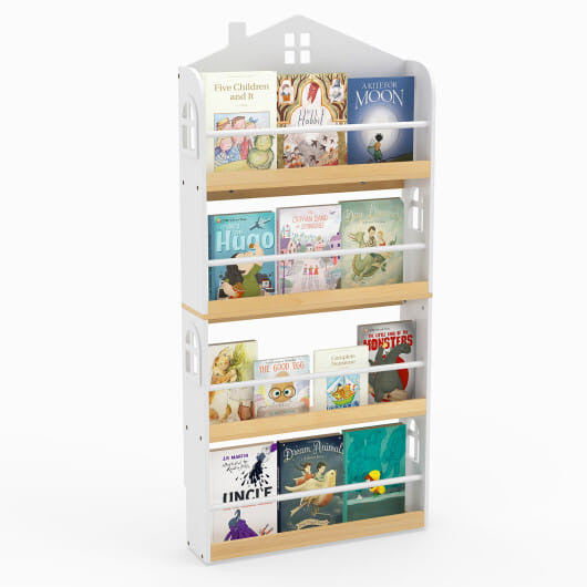 House-Shaped Kids Bookshelf with Anti-falling Baffles-White-4