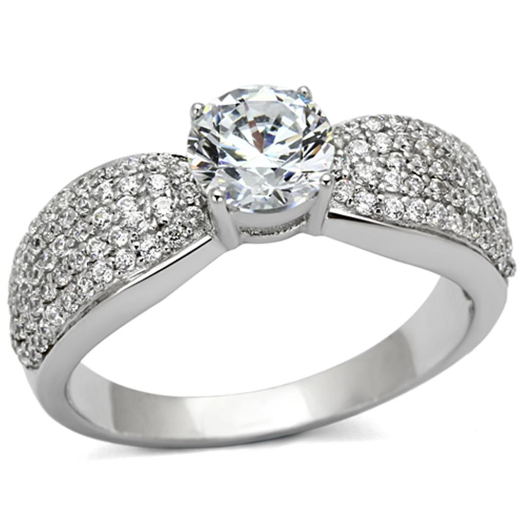 TS119 - Rhodium 925 Sterling Silver Ring with AAA Grade CZ  in Clear-4