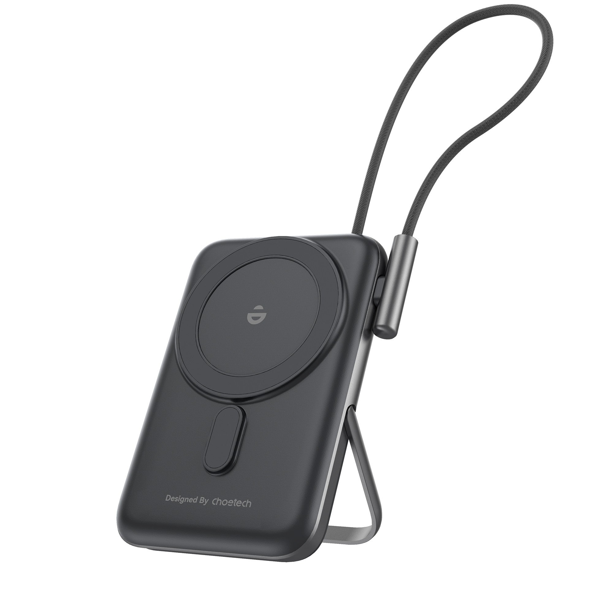 NNEDSZ CHOETECH B735-BK 10000mAh 20W MagLeap Wireless Power Bank Black with Phone Holder and Build-in Cable-0