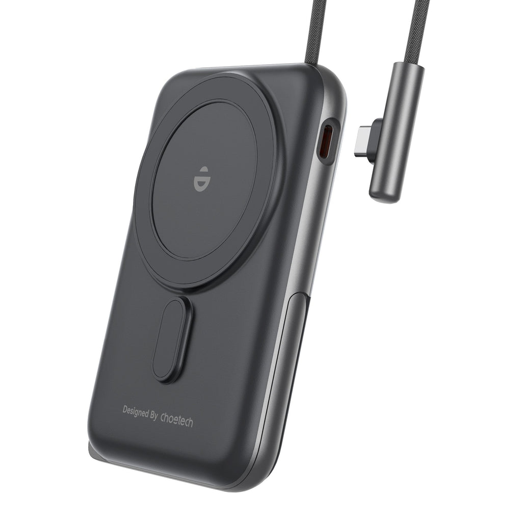 NNEDSZ CHOETECH B735-BK 10000mAh 20W MagLeap Wireless Power Bank Black with Phone Holder and Build-in Cable-1