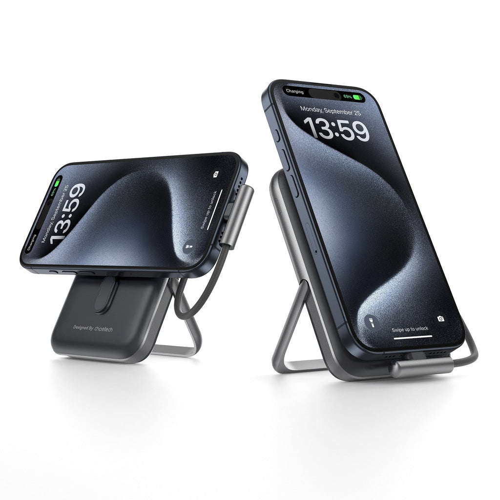 NNEDSZ CHOETECH B735-BK 10000mAh 20W MagLeap Wireless Power Bank Black with Phone Holder and Build-in Cable-2