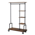 Industrial Metal Pipe Garment Rack with Wood Storage Shelves on Wheels-0