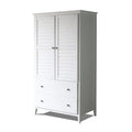 FarmHome Louvered Distressed White Solid Pine Armoire-0