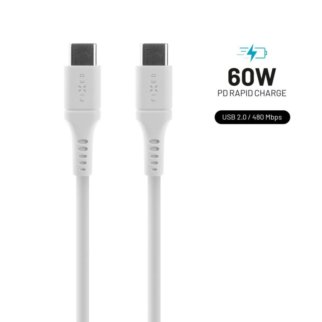 Cablu de incarcare si de date din silicon FIXED, conectori USB-C/USB-C, suport PD, 1,2 m, USB 2.0, 60 W, alb (FIXDLS-CC12-WH)-0