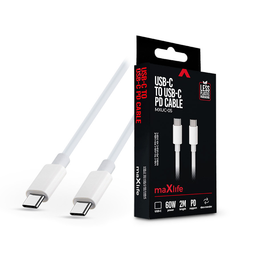 Кабел за данни Maxlife, MXUC-05, USB-C - USB-C 2.0 m 60W, Бял (TF-0180)-0