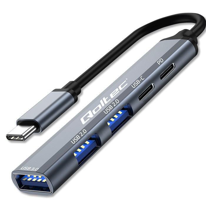 Qoltec hub USB-C 3.1 5v1 adaptér | USB-C PD | USB-C | 2x USB 2.0 | USB 3.0 (53790)-0