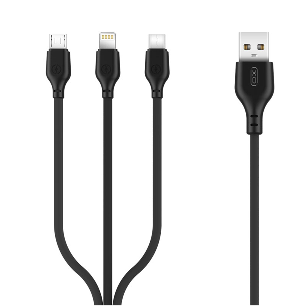 Cablu pentru incarcare si transfer de date XO NB 103 3 IN 1, USB TYPE-C/LIGHTNING/MICRO-USB, 2.1A, 1M, NEGRU (NB-103 3 IN 1 FEKETE)-0