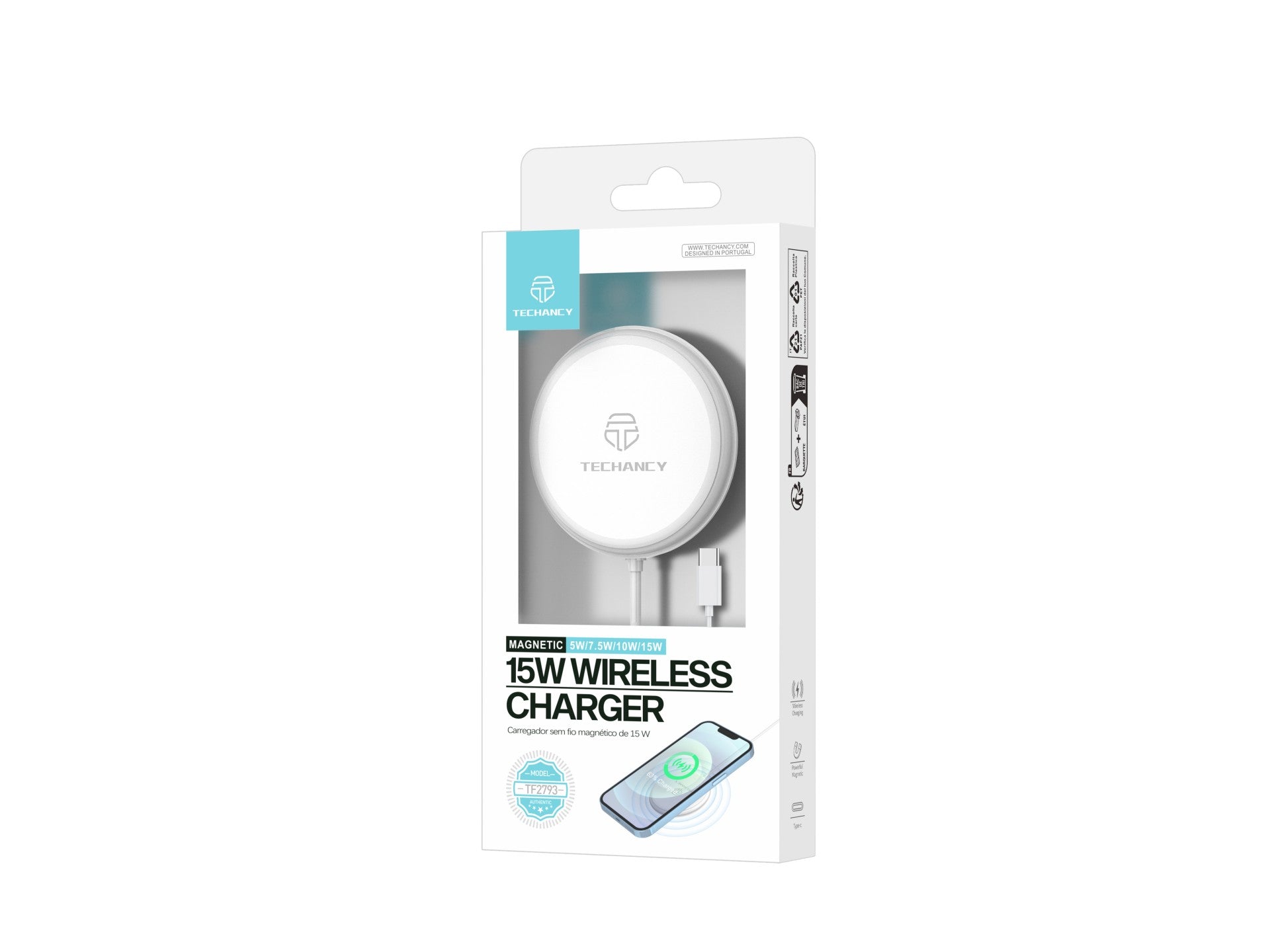 Techancy Carregador Sem Fio Magnético 15w TF2793, Compatível Com Iphone 12 E Acima, Compatível Magsafe, Porta Usb-C-2