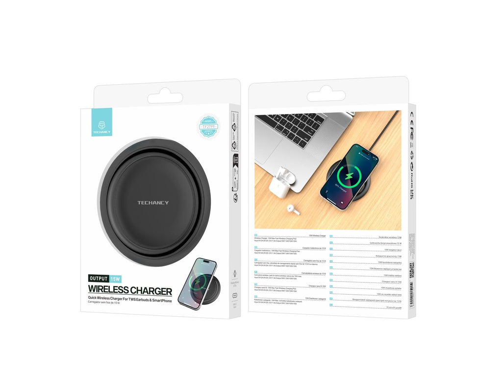 Techancy Carregador sem fio  15W TF2799, compatível com várias marcas de smartphones, carga rápida e segura, leve e portátil-3