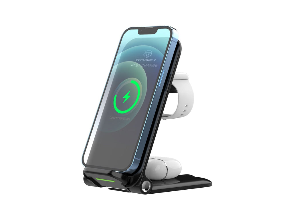 Techancy Carregador Sem Fios 3 Em 1  TF2791, Base De Carregamento Dobrável De 15 W, Compatível Com Iphone E Apple Watch,-0