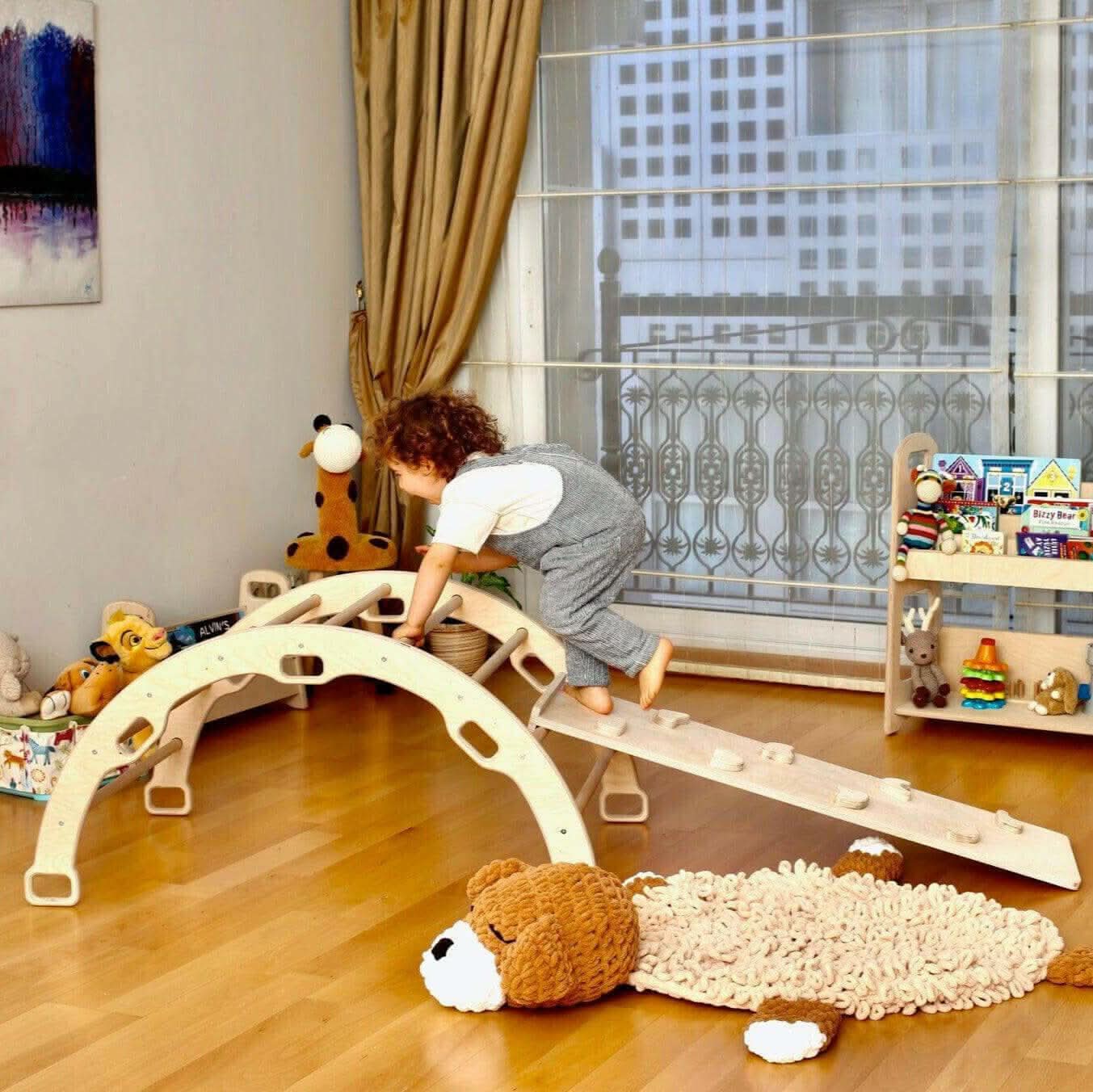 Climbing Arch with Rockwall Ramp and Star Pillow Set | Montessori Toys Set-0